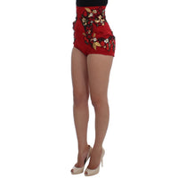 Dolce & Gabbana Elegant Silk Red Embroidered Mini Shorts