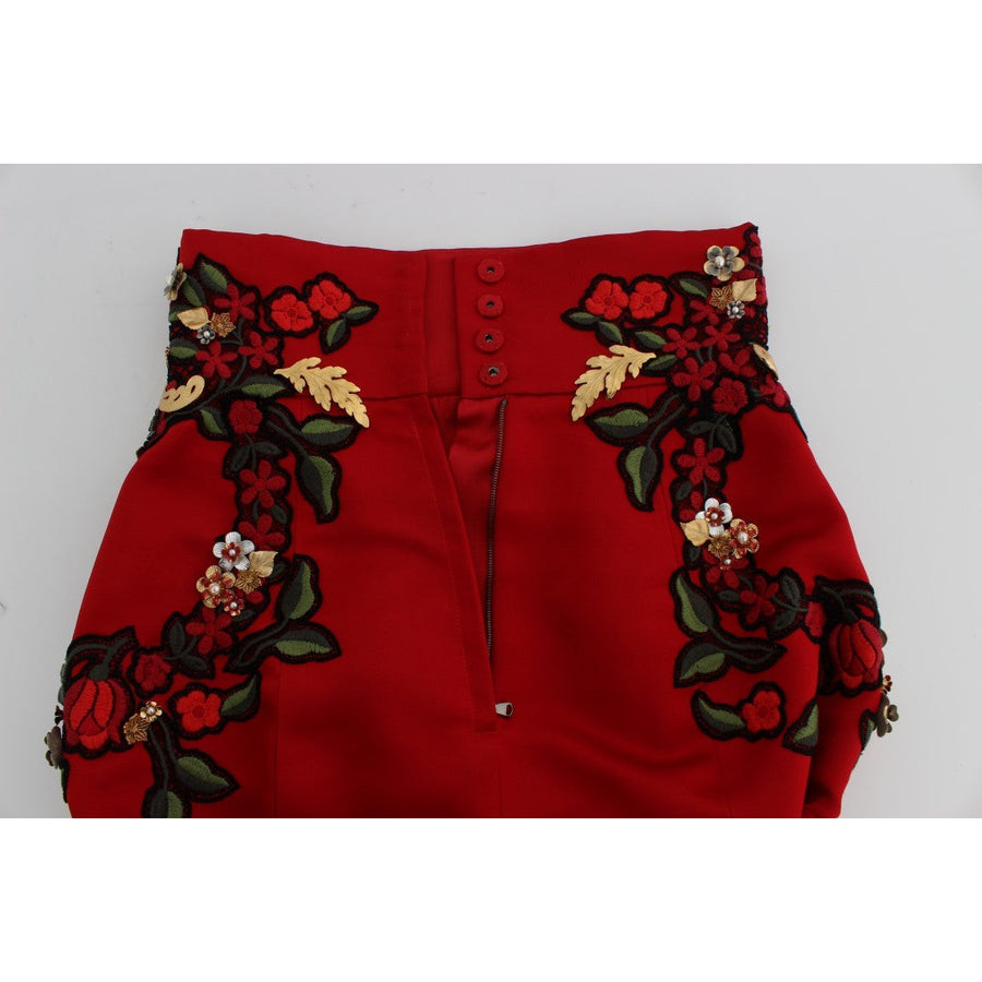 Dolce & Gabbana Elegant Silk Red Embroidered Mini Shorts