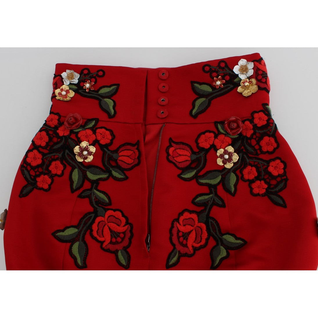 Dolce & Gabbana Glamorous Red Silk Floral Embroidered Shorts