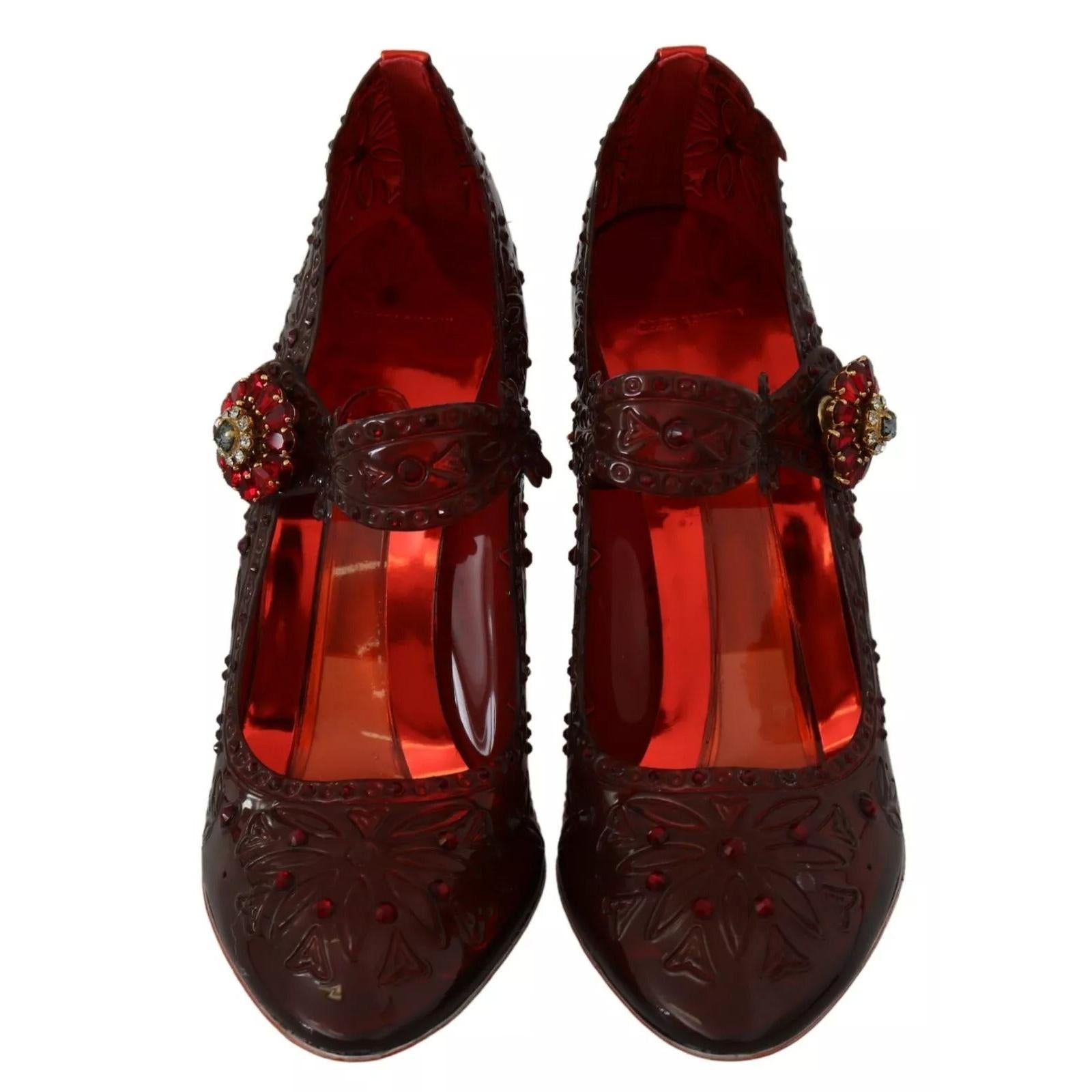 Dolce &amp; Gabbana Red Floral Crystal Heels CINDERELLA Shoes