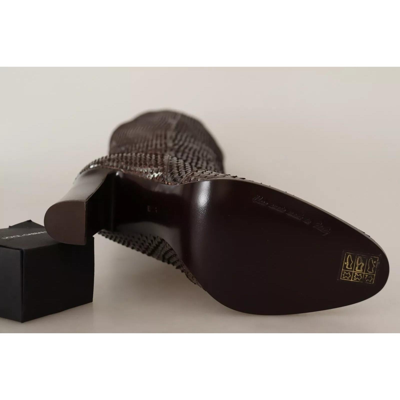 Dolce &amp; Gabbana Brown Exotic Leather Heels High Boots Shoes