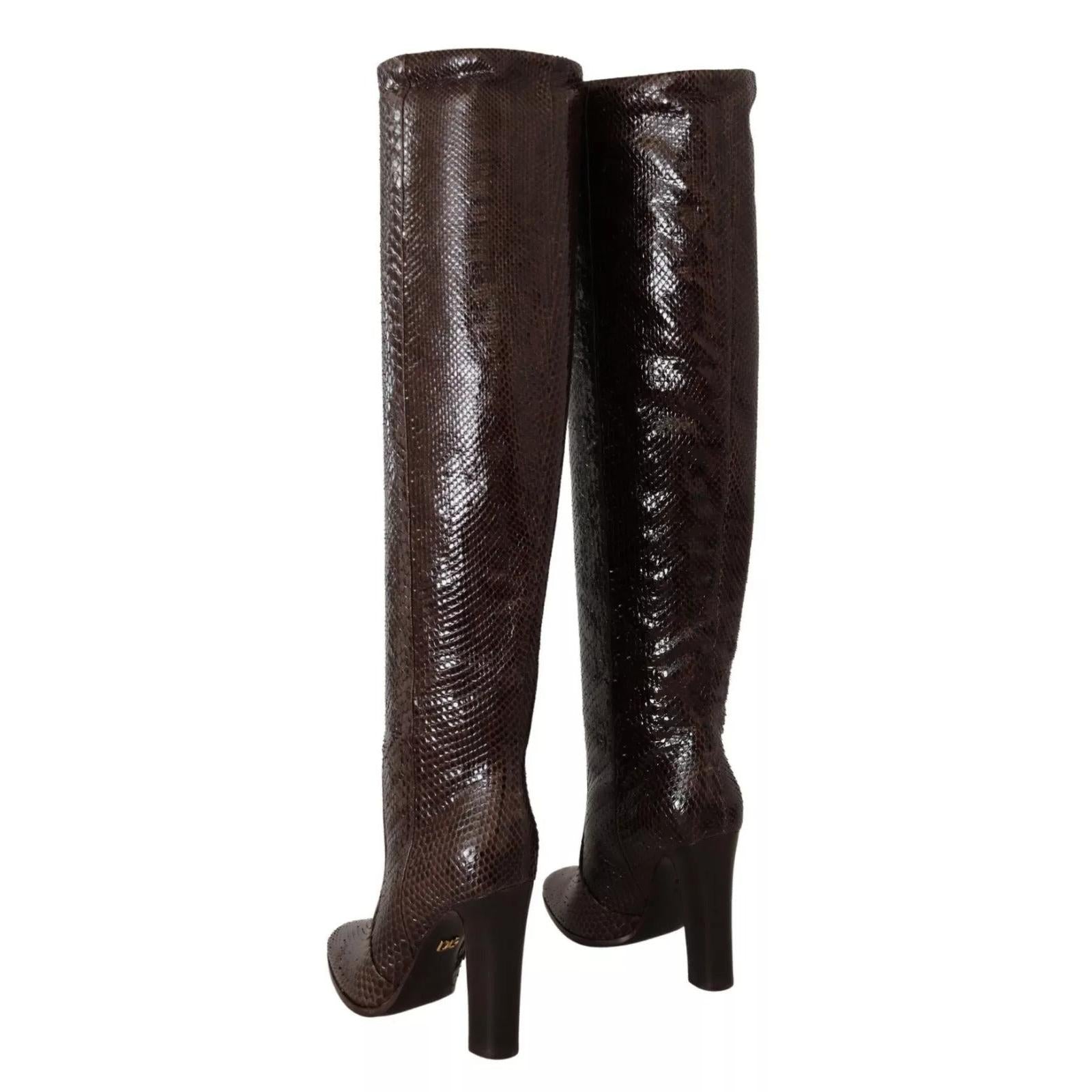 Dolce &amp; Gabbana Brown Exotic Leather Heels High Boots Shoes
