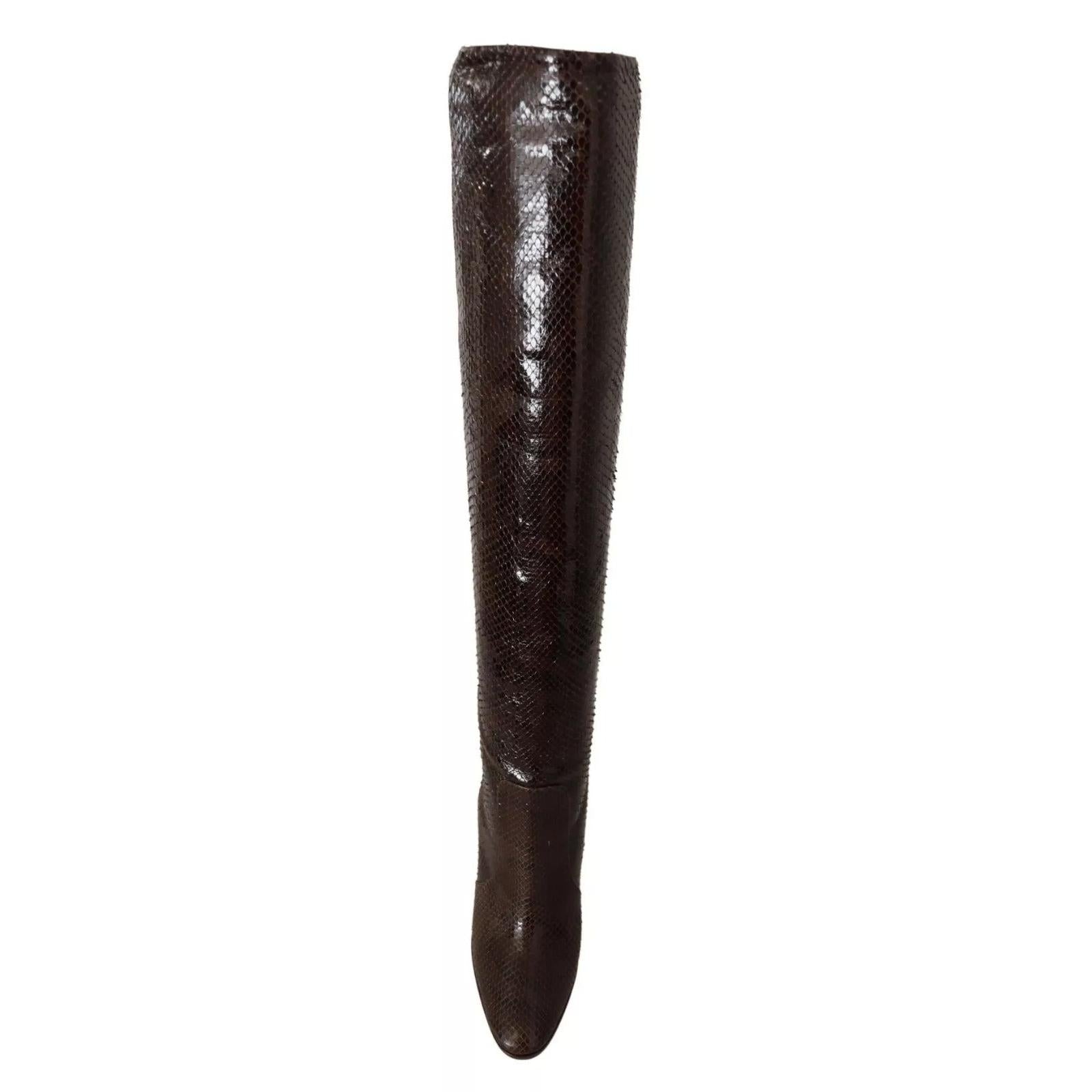 Dolce &amp; Gabbana Brown Exotic Leather Heels High Boots Shoes
