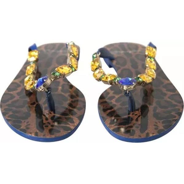 Dolce &amp; Gabbana Blue Crystals Flats Sandals Beachwear Shoes