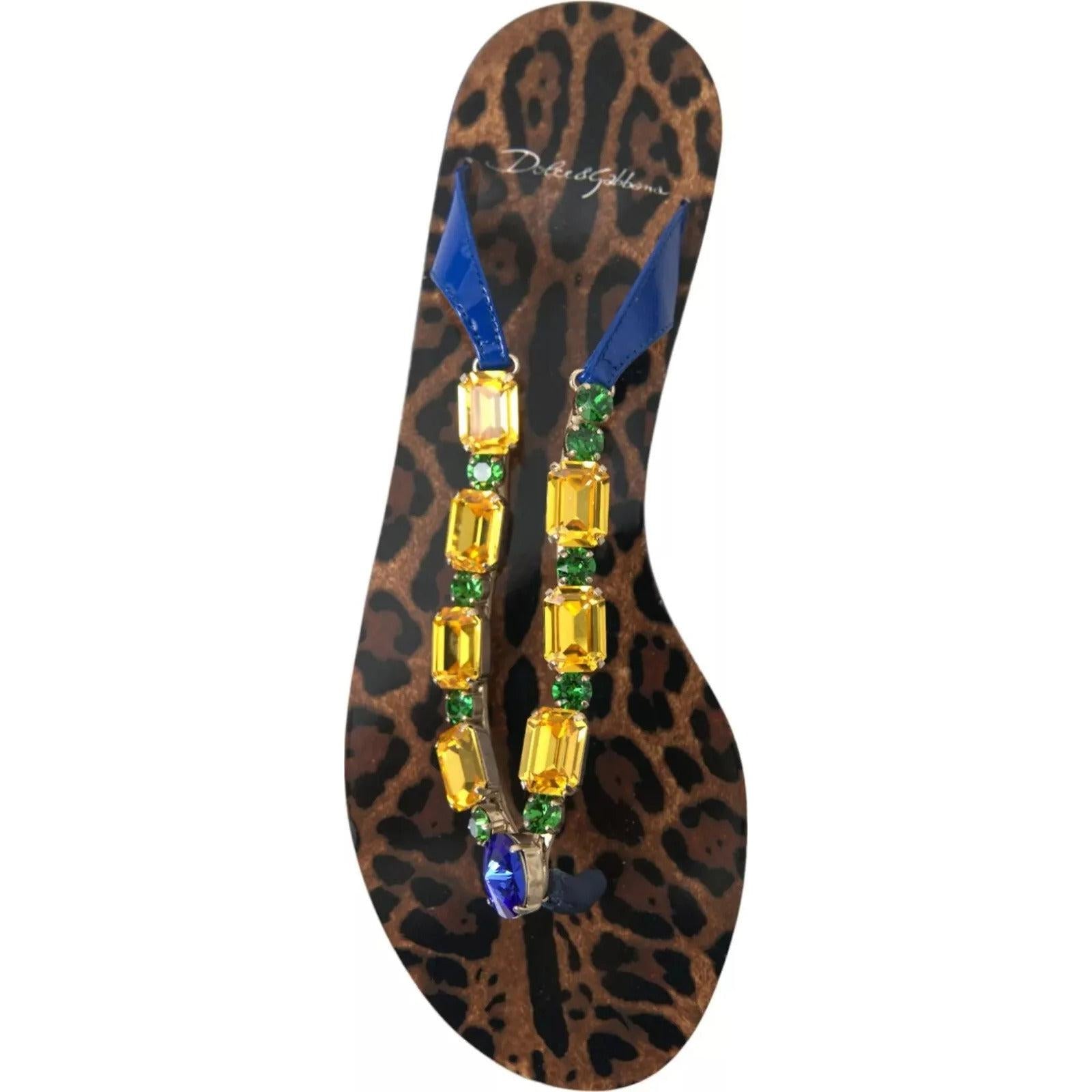 Dolce &amp; Gabbana Blue Crystals Flats Sandals Beachwear Shoes