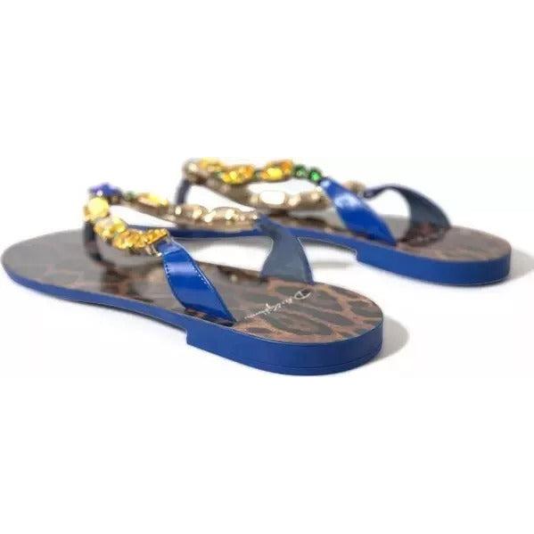 Dolce &amp; Gabbana Blue Crystals Flats Sandals Beachwear Shoes