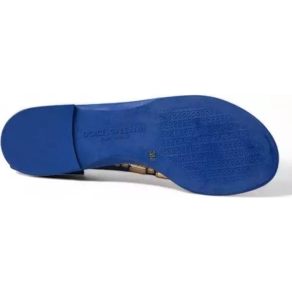 Dolce &amp; Gabbana Blue Crystals Flats Sandals Beachwear Shoes