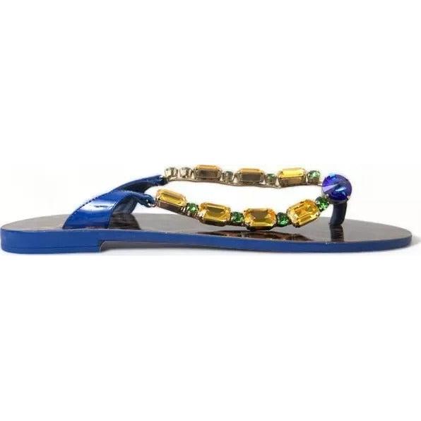 Dolce &amp; Gabbana Blue Crystals Flats Sandals Beachwear Shoes