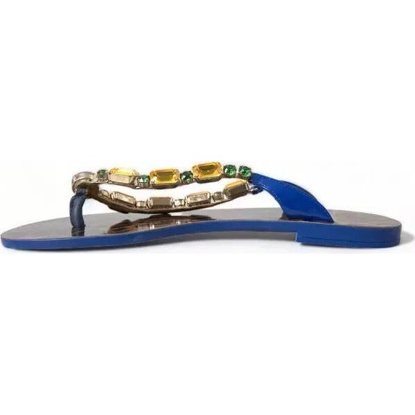 Dolce &amp; Gabbana Blue Crystals Flats Sandals Beachwear Shoes
