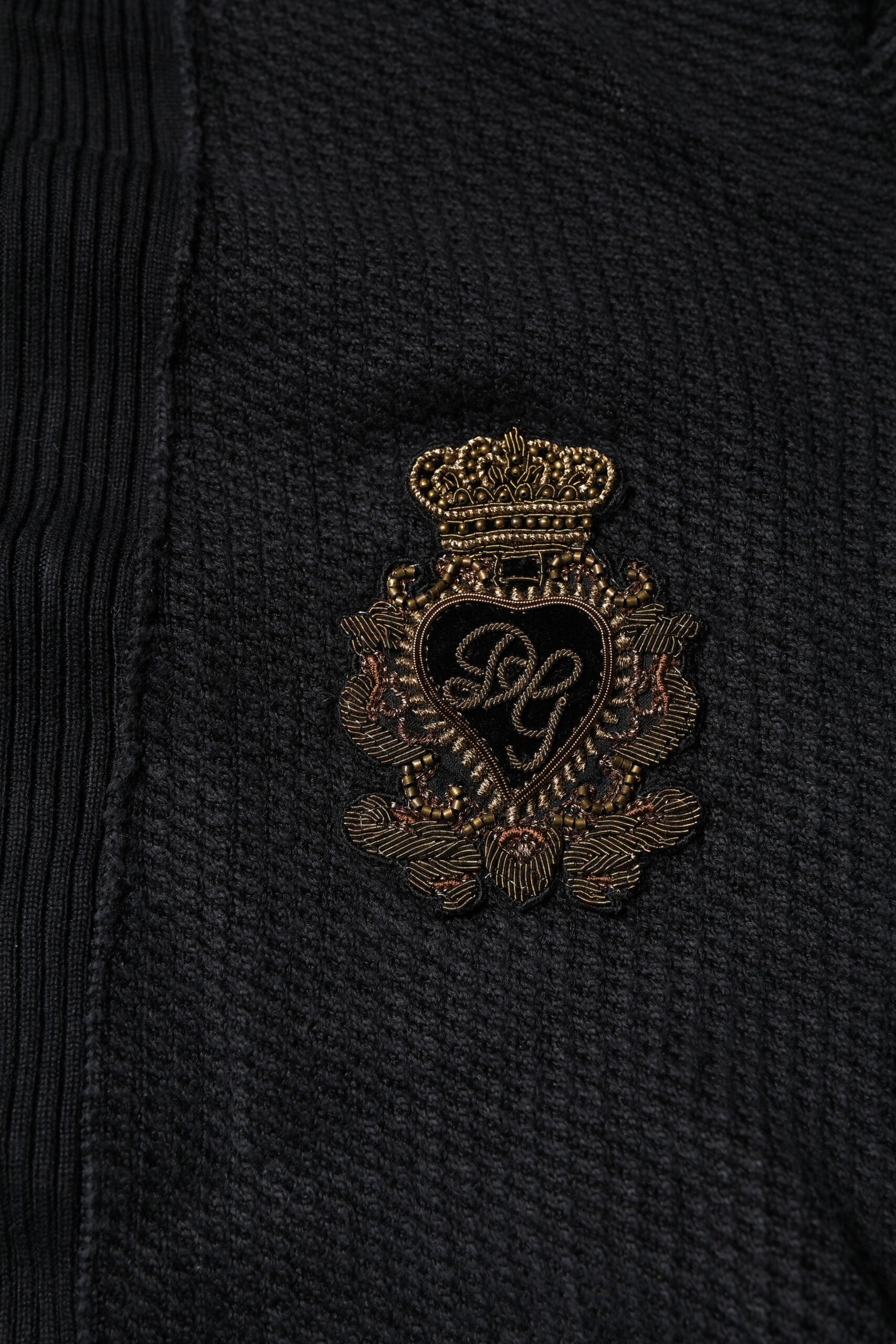 Dolce &amp; Gabbana Black Heraldic Silk Buttoned Pullover Sweater