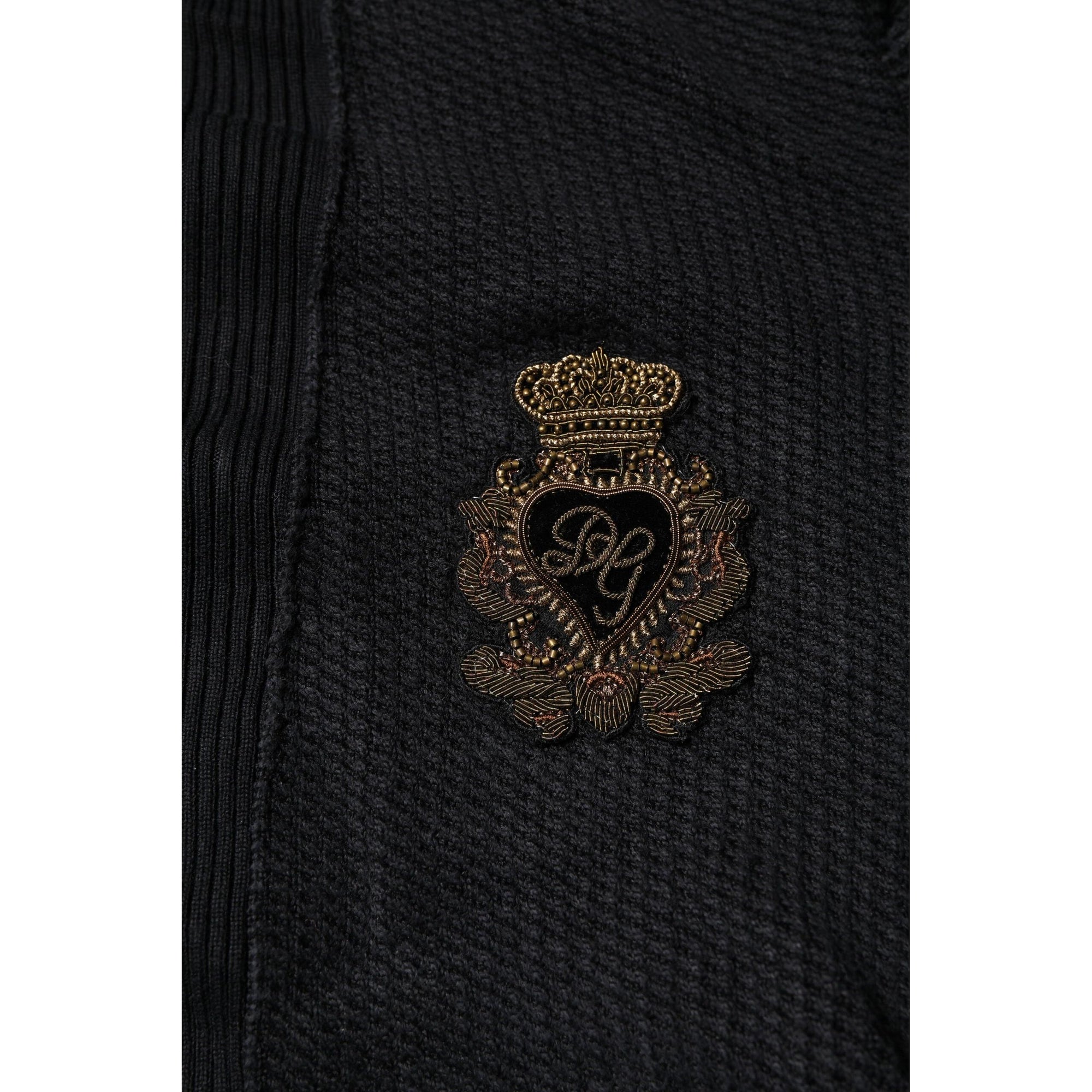 Dolce &amp; Gabbana Black Heraldic Silk Buttoned Pullover Sweater