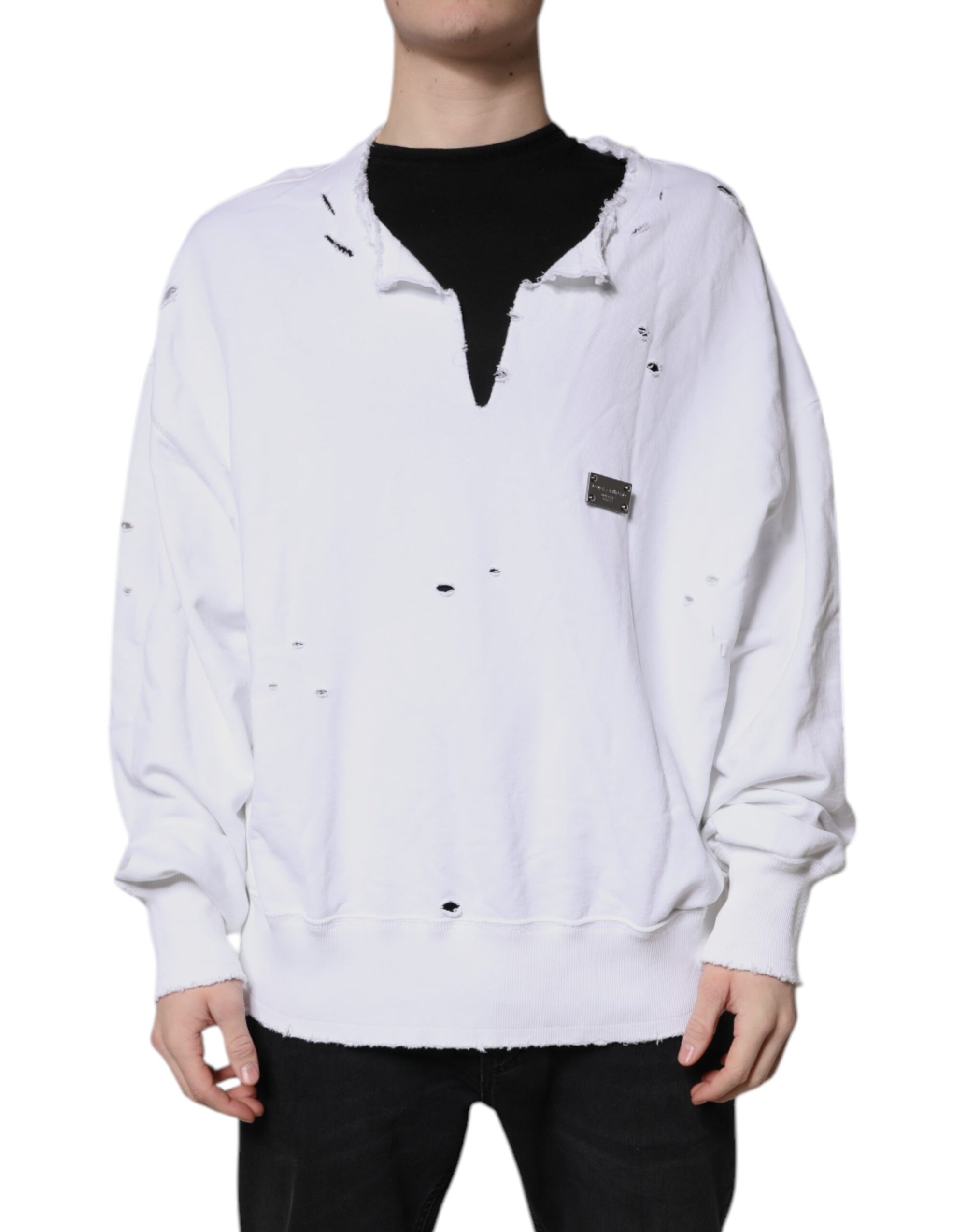 Dolce &amp; Gabbana White Cotton Men Pullover Sweatshirt Sweater