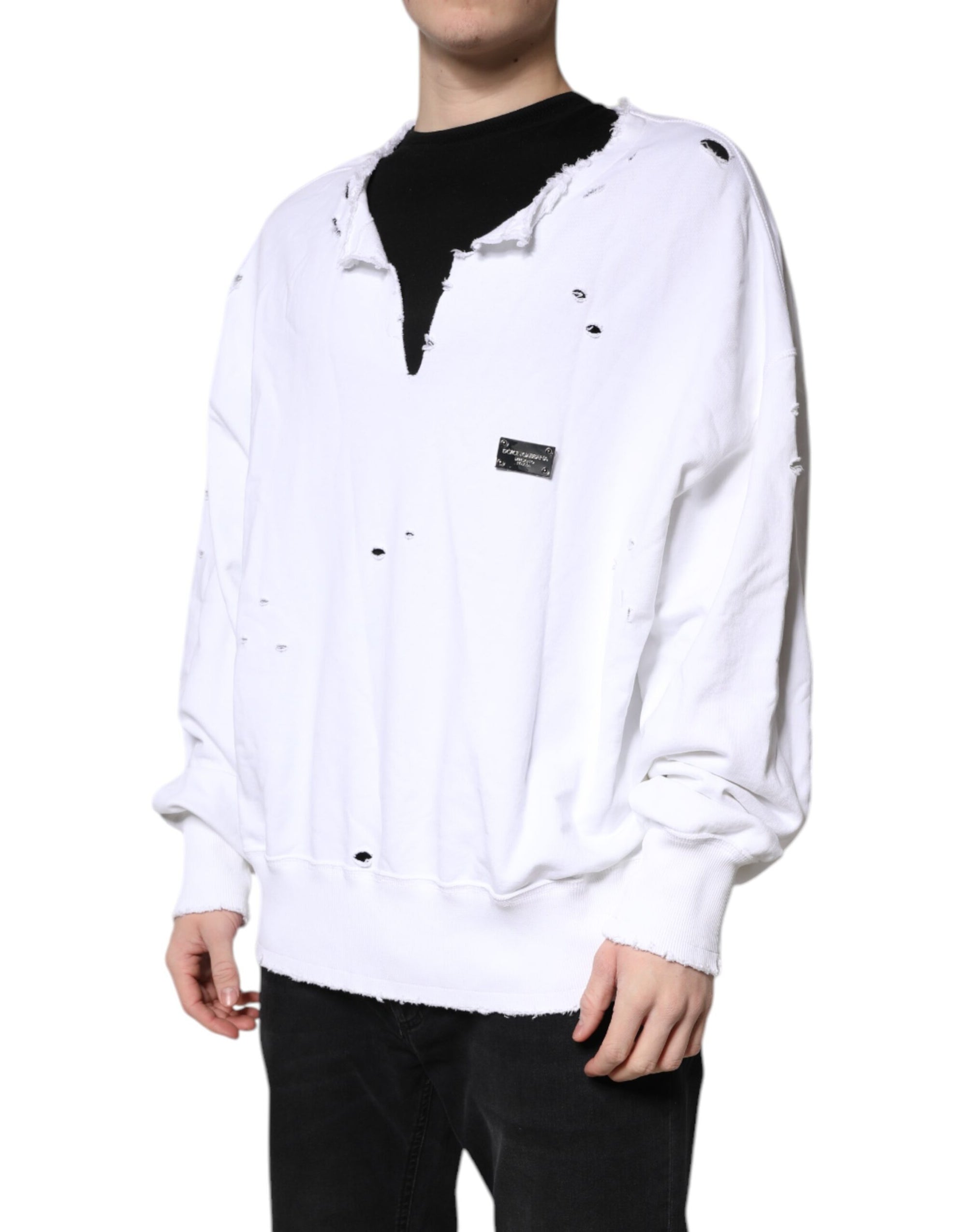 Dolce &amp; Gabbana White Cotton Men Pullover Sweatshirt Sweater