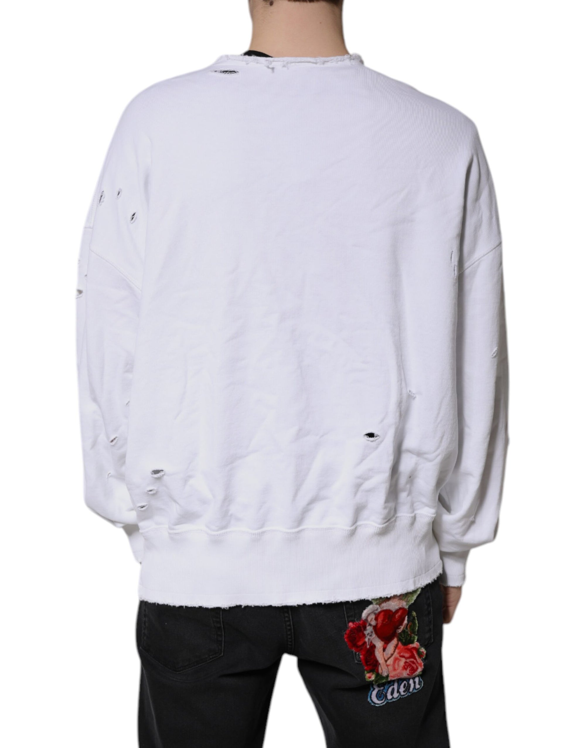 Dolce &amp; Gabbana White Cotton Men Pullover Sweatshirt Sweater