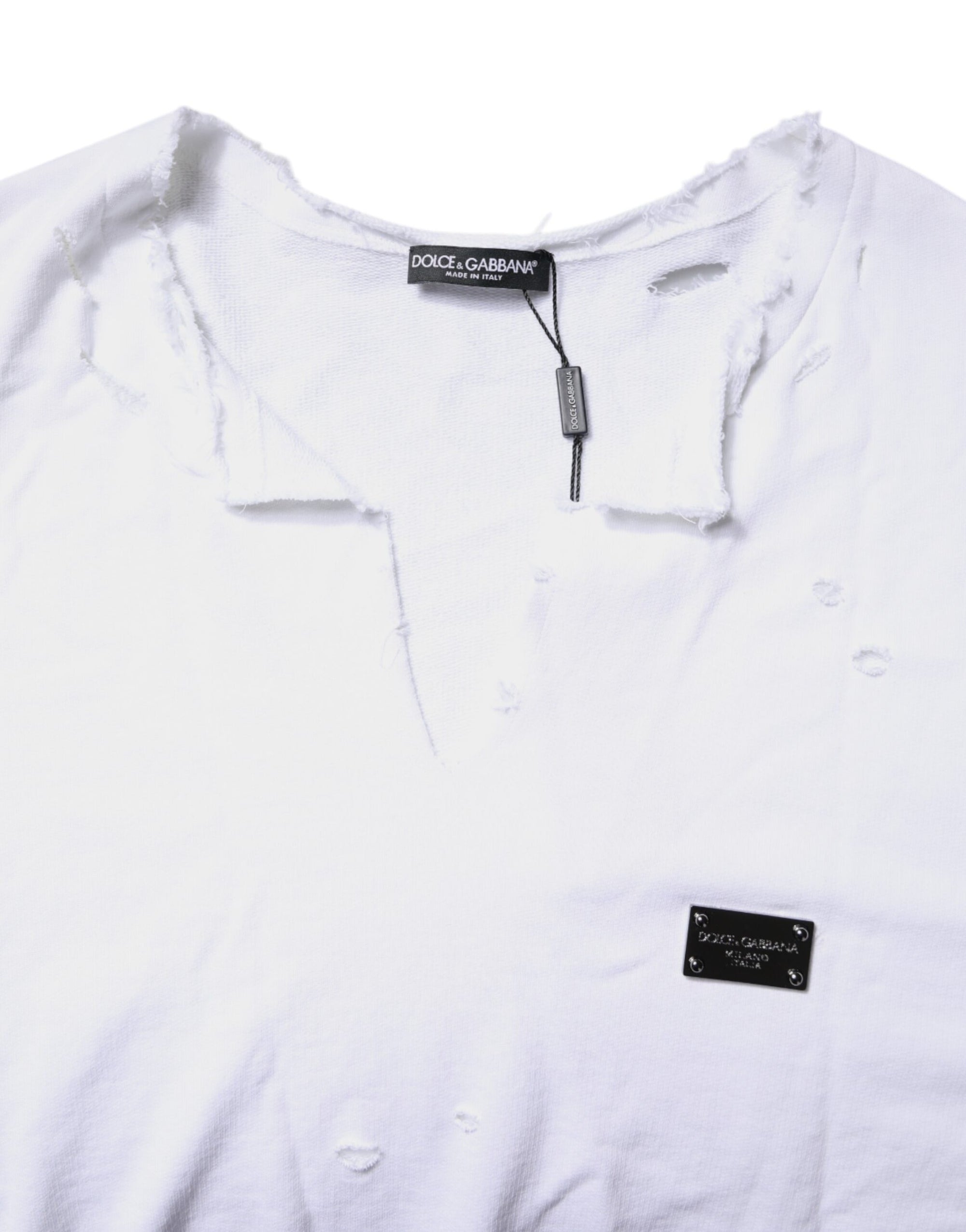 Dolce &amp; Gabbana White Cotton Men Pullover Sweatshirt Sweater