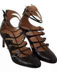 Valentino Black Multi Strap Leather Mid Heels Pumps Shoes