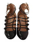 Valentino Black Multi Strap Leather Mid Heels Pumps Shoes