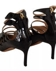 Valentino Black Multi Strap Leather Mid Heels Pumps Shoes