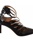 Valentino Black Multi Strap Leather Mid Heels Pumps Shoes