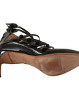 Valentino Black Multi Strap Leather Mid Heels Pumps Shoes