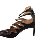 Valentino Black Multi Strap Leather Mid Heels Pumps Shoes