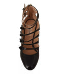 Valentino Black Multi Strap Leather Mid Heels Pumps Shoes