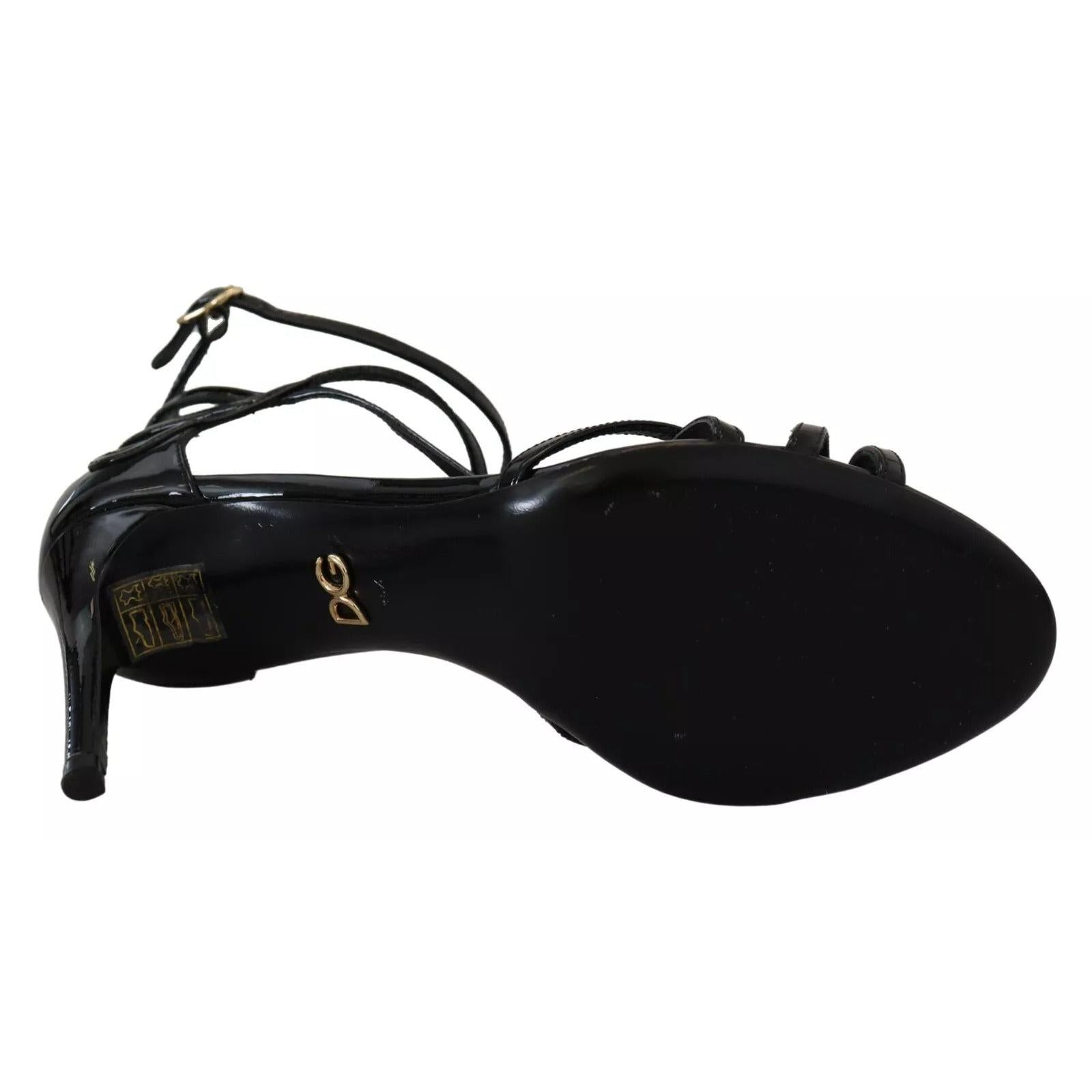 Dolce &amp; Gabbana Black Leather Stiletto Heels Sandals Shoes