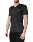 Dolce & Gabbana Dark Gray Silk V-neck Short Sleeves T-shirt