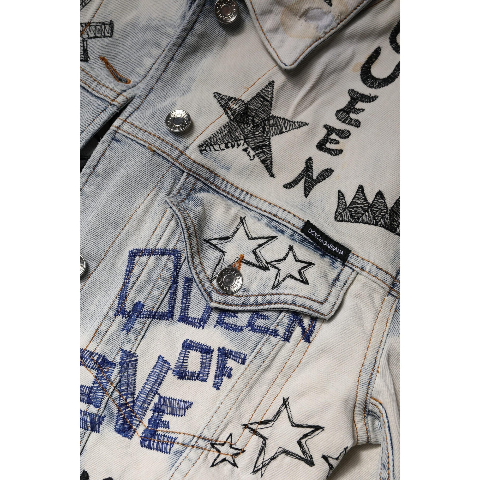 Dolce &amp; Gabbana Light Blue Graffiti Button Down Denim Jacket