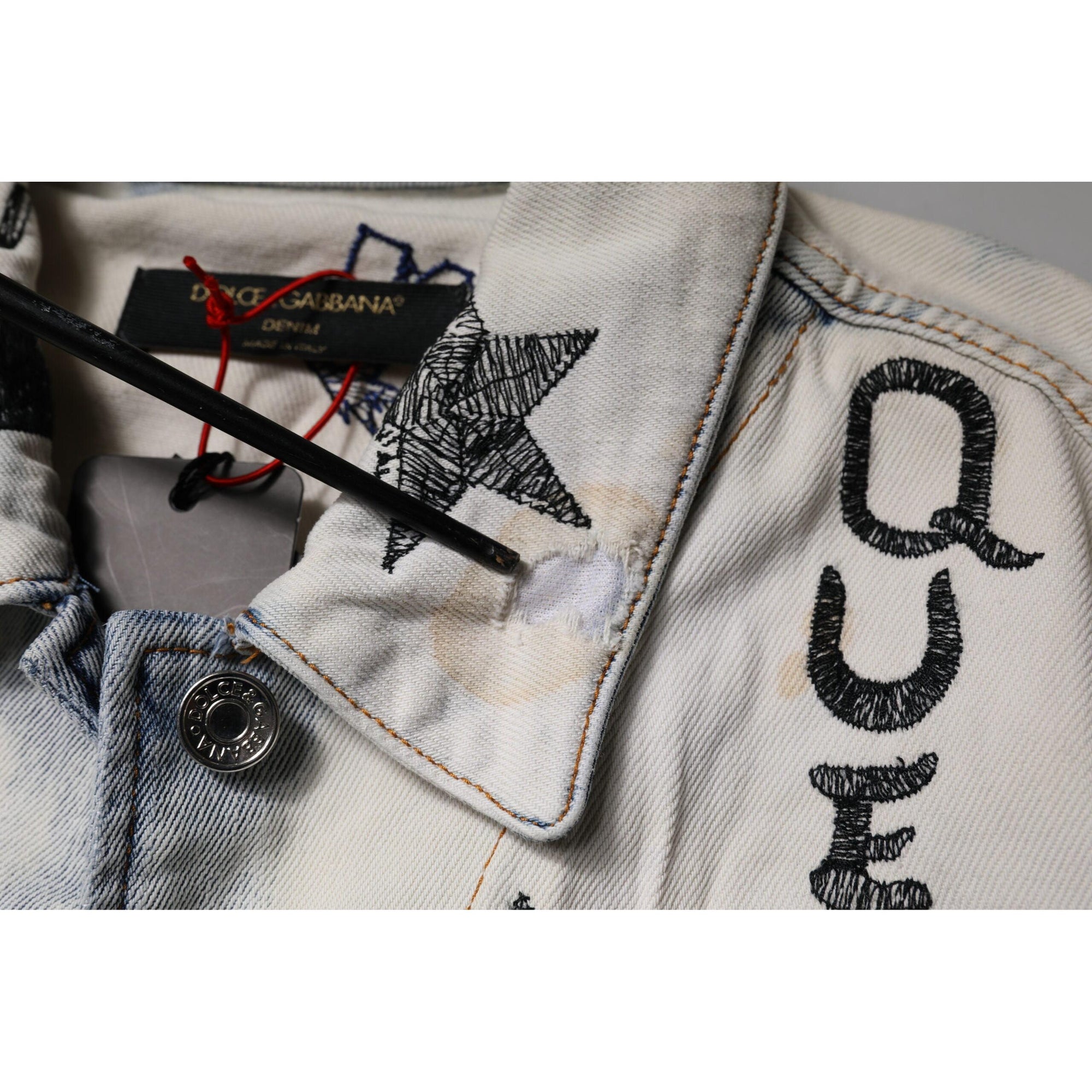 Dolce &amp; Gabbana Light Blue Graffiti Button Down Denim Jacket