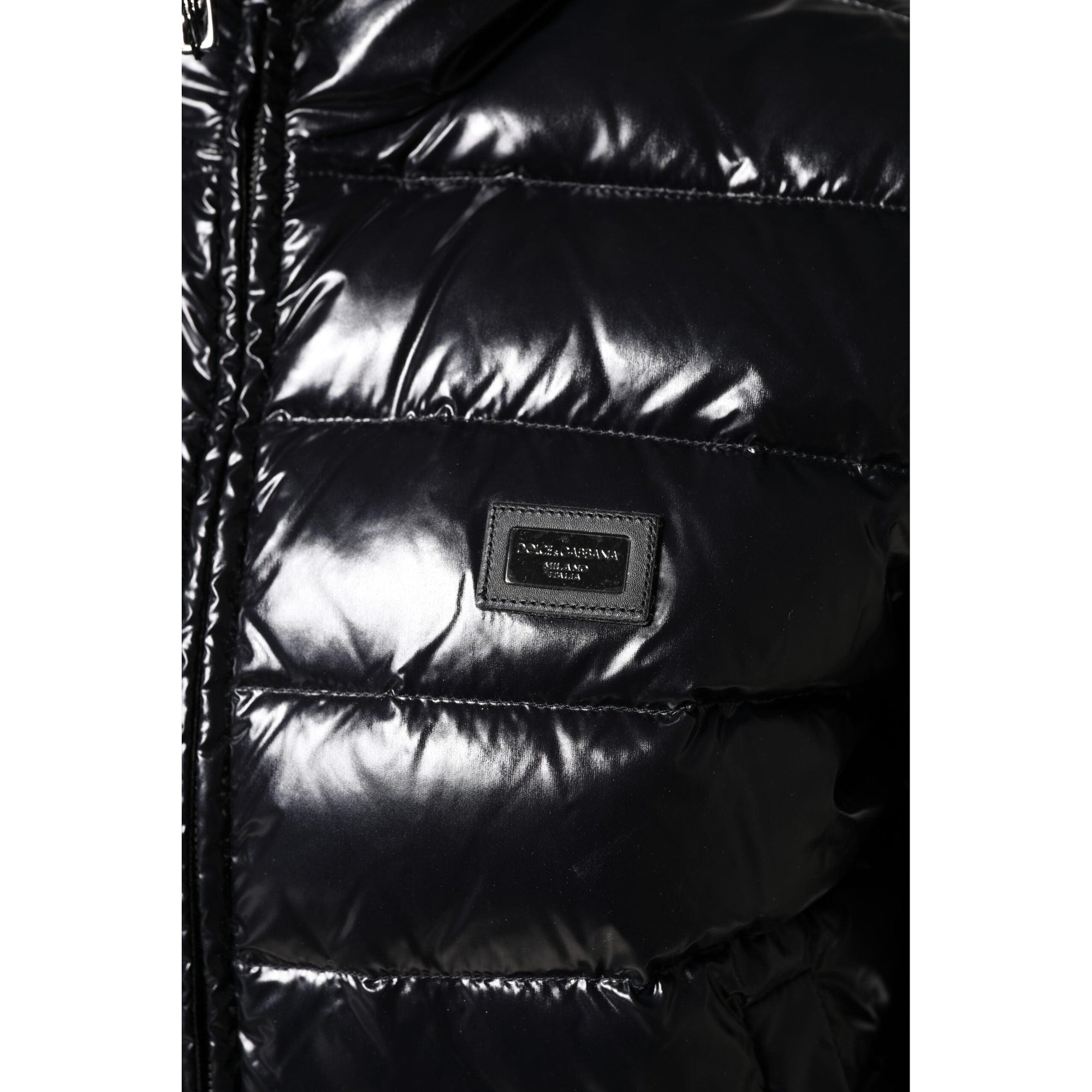 Dolce &amp; Gabbana Black Logo Plaque Full Zip Puffer Jacket