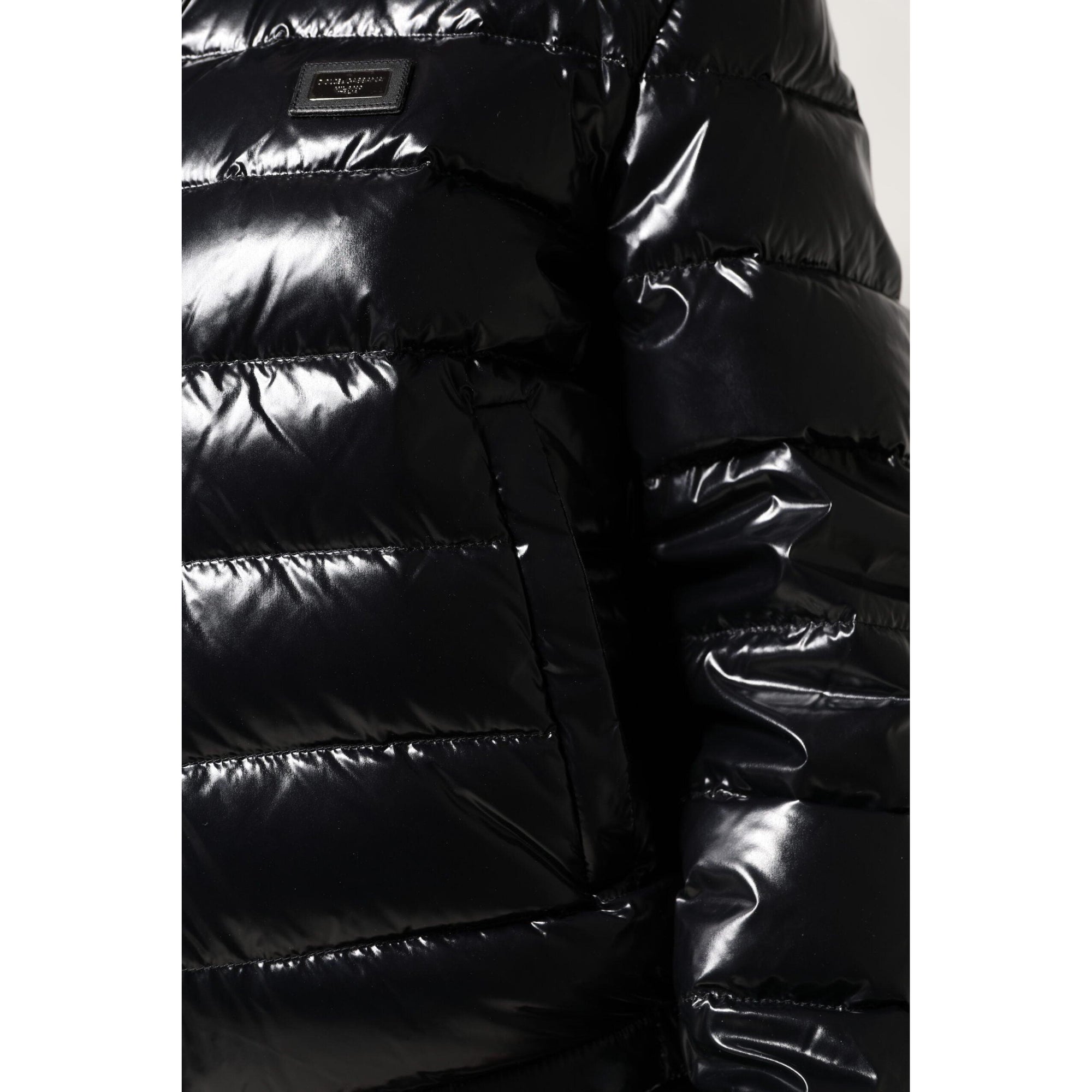 Dolce &amp; Gabbana Black Logo Plaque Full Zip Puffer Jacket