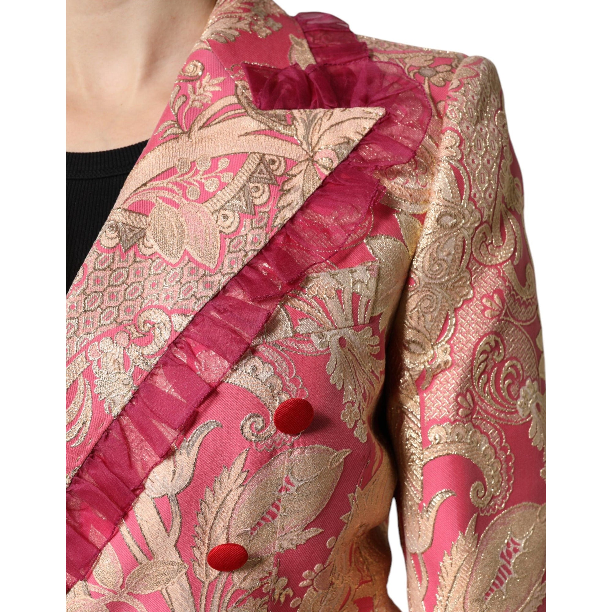 Dolce &amp; Gabbana Pink Gold Jacquard Nylon Coat Blazer Jacket