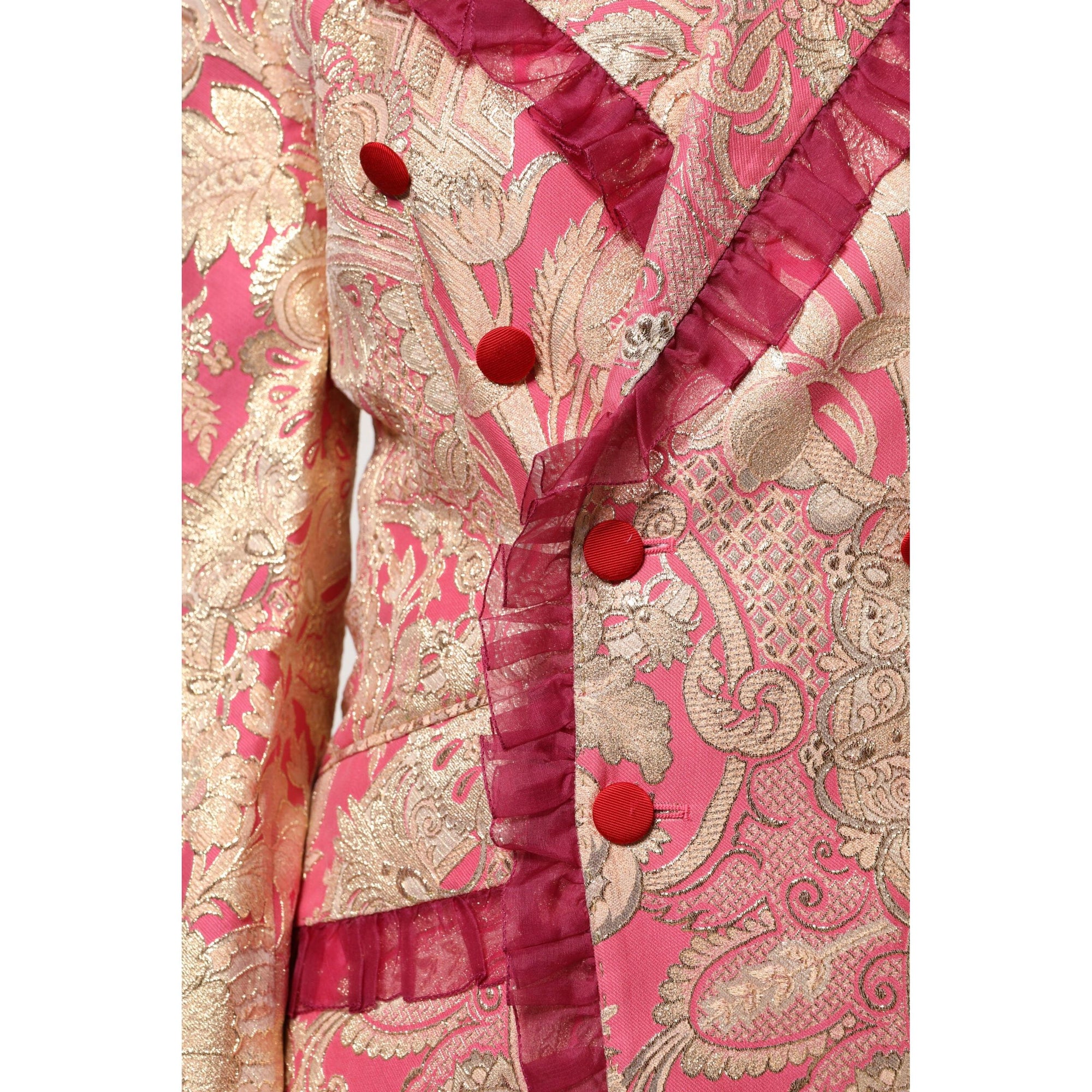 Dolce &amp; Gabbana Pink Gold Jacquard Nylon Coat Blazer Jacket