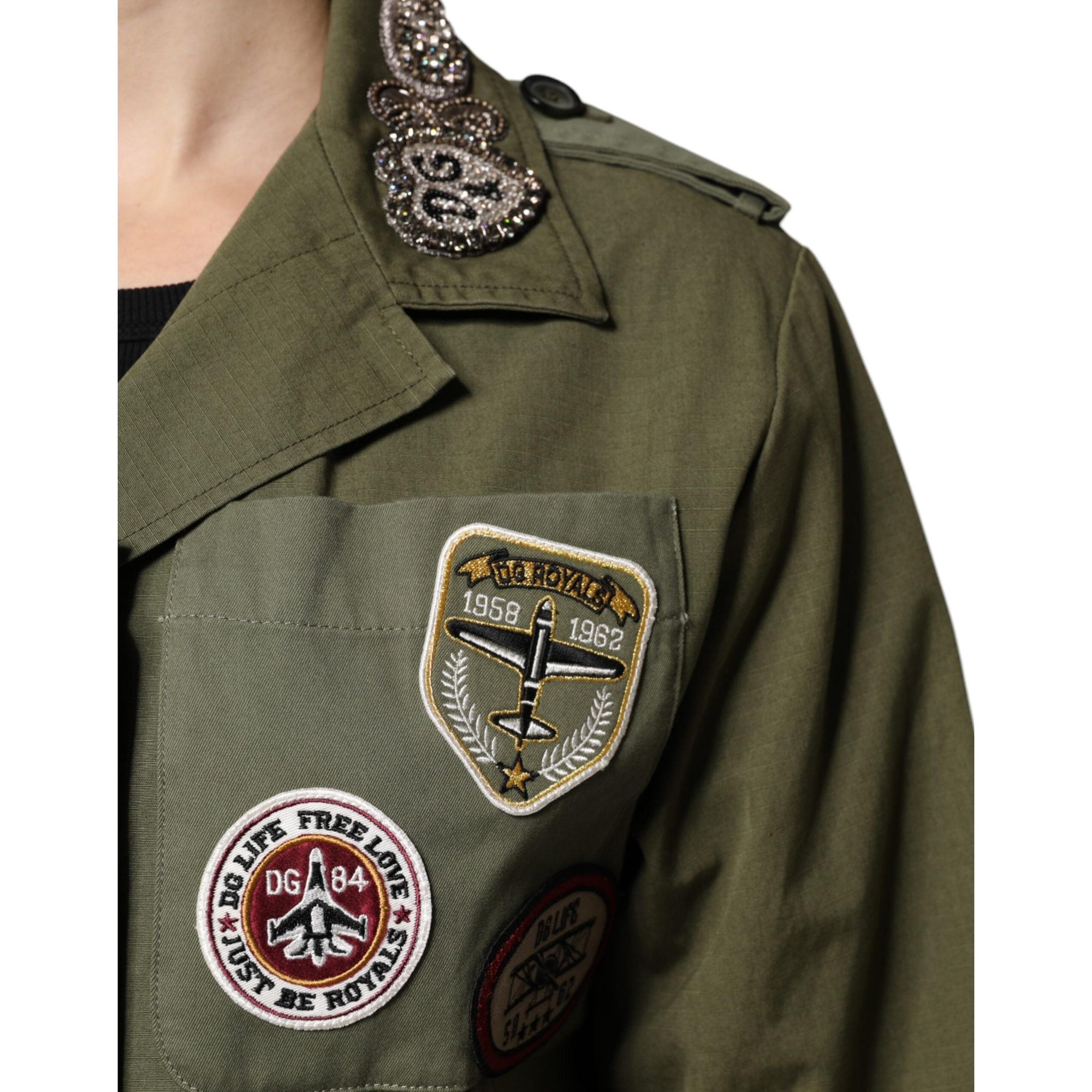 Dolce &amp; Gabbana Military Green Queen Embellished Coat Jacket