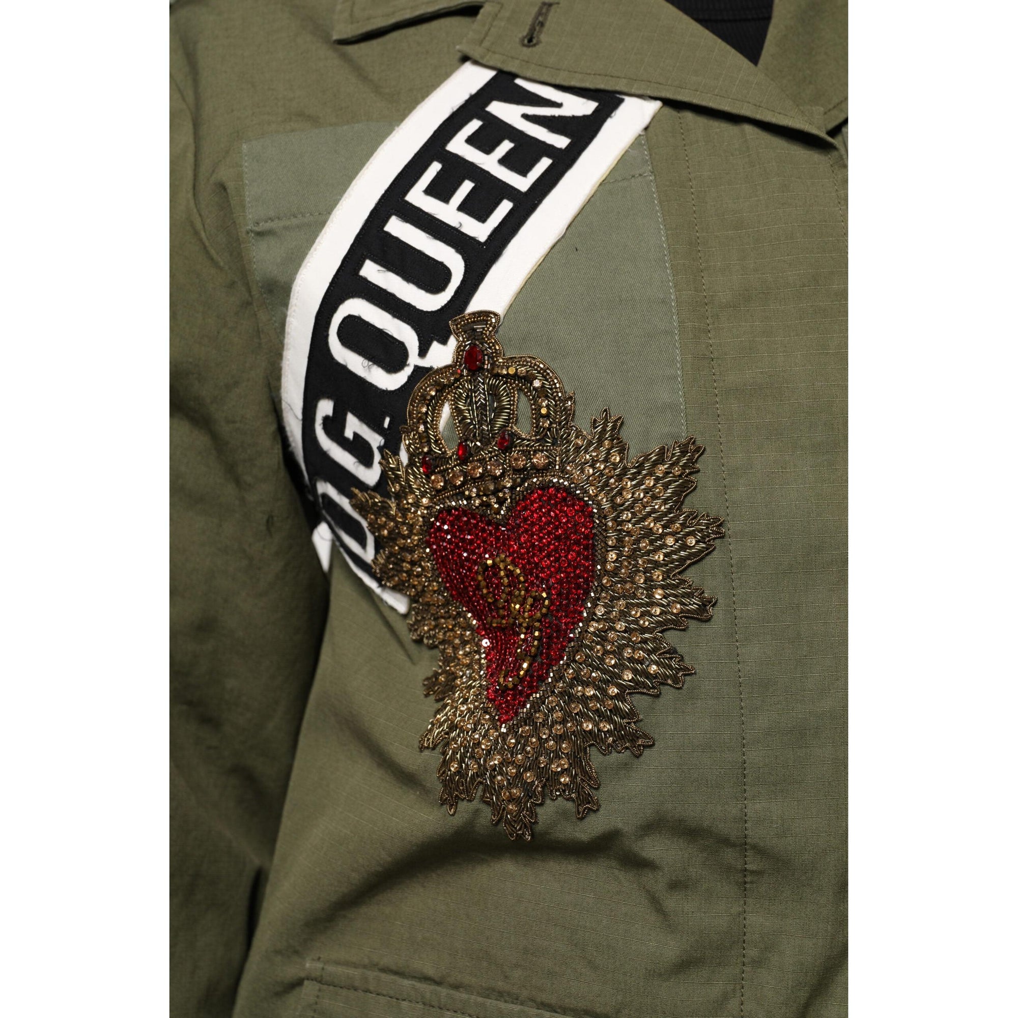 Dolce &amp; Gabbana Military Green Queen Embellished Coat Jacket