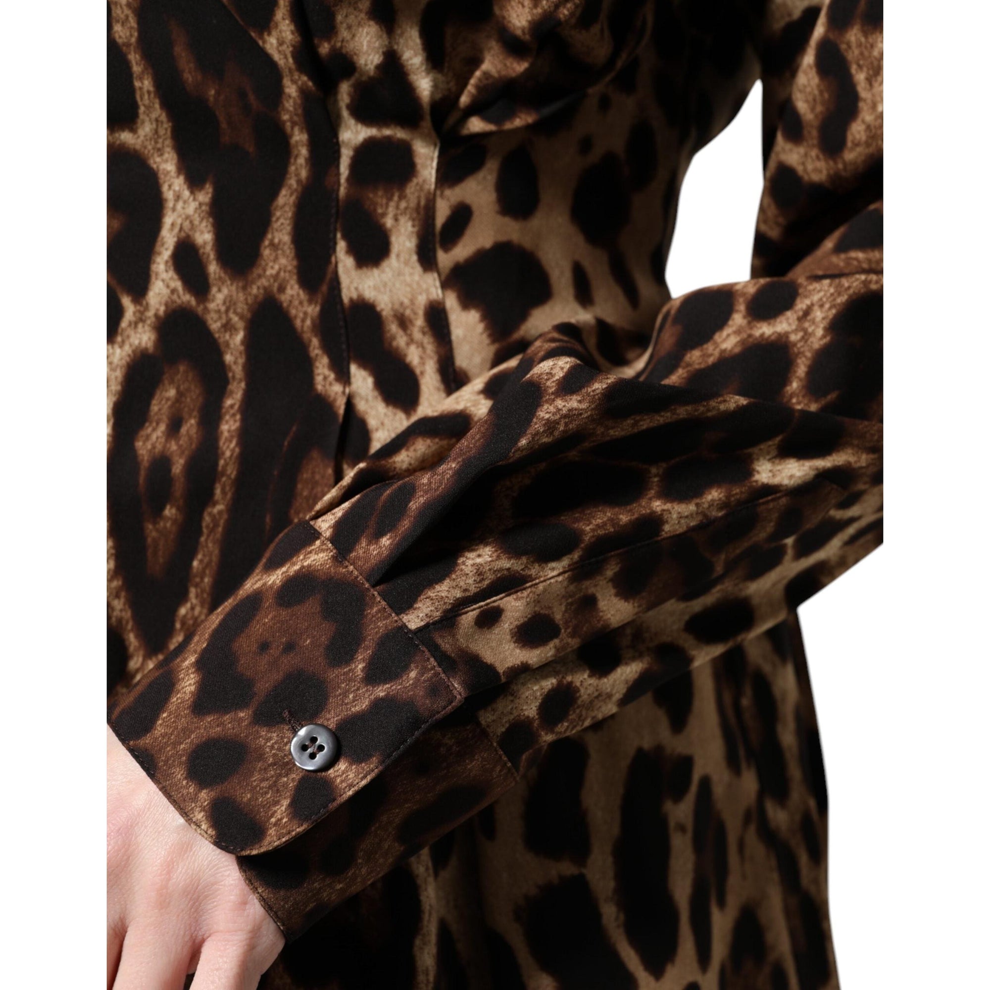 Dolce &amp; Gabbana Brown Leopard Silk Button Down Coat Jacket