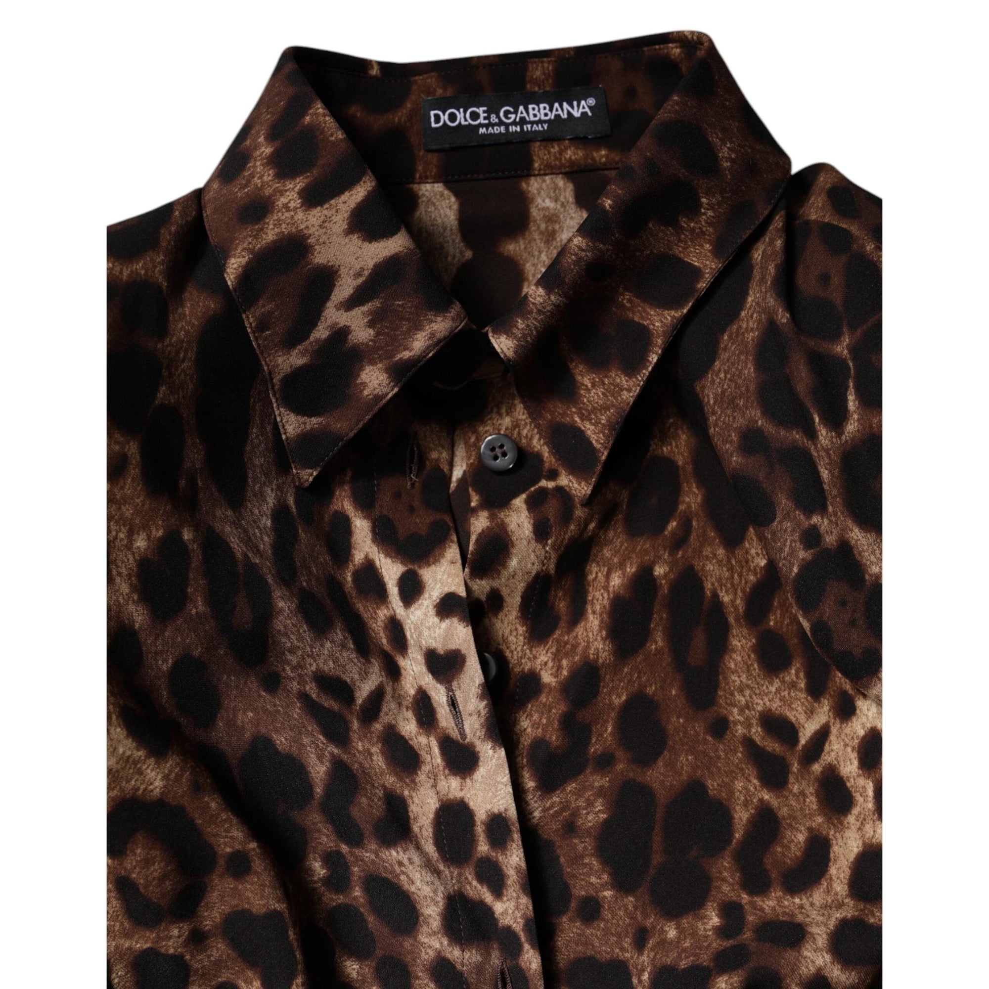 Dolce &amp; Gabbana Brown Leopard Silk Button Down Coat Jacket
