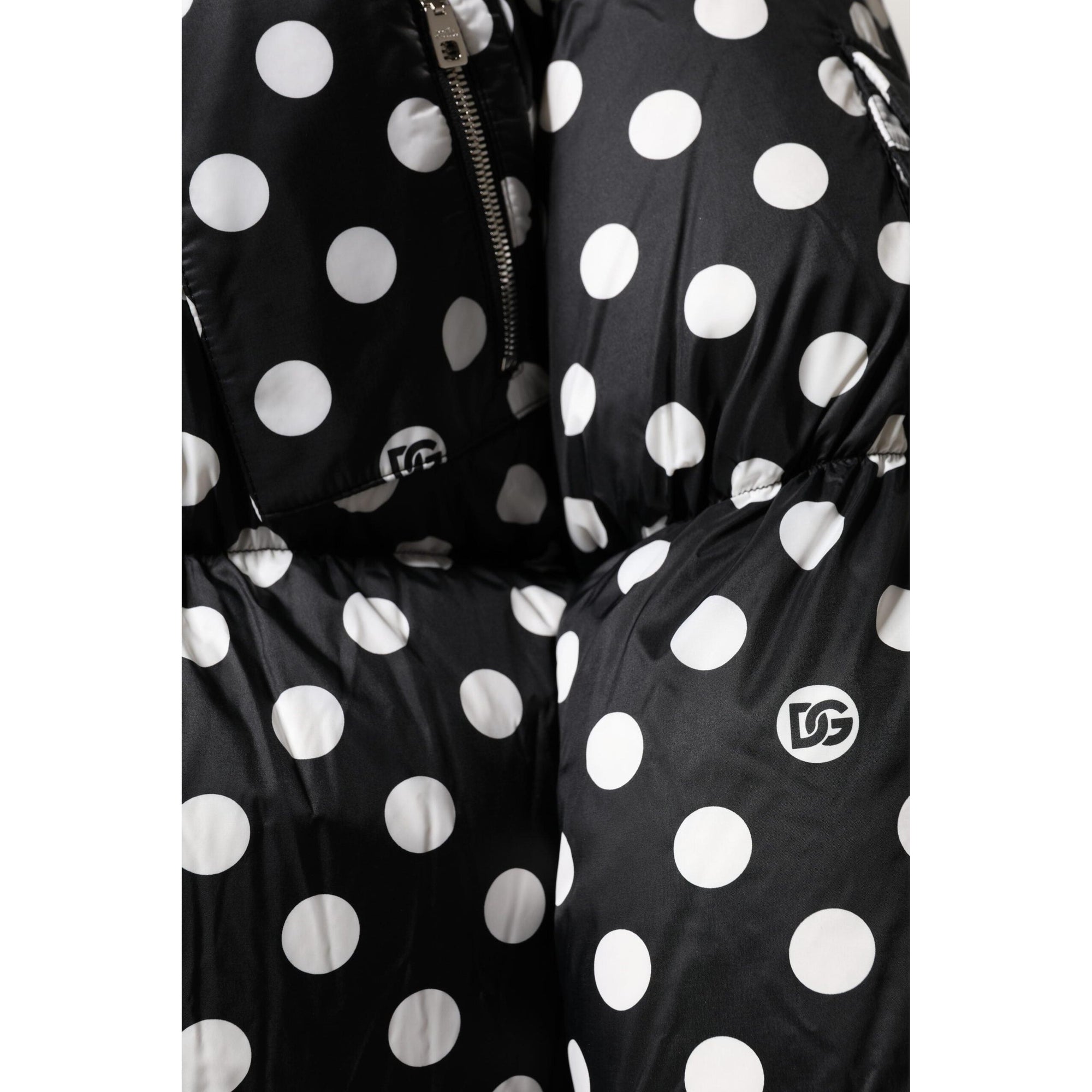 Dolce &amp; Gabbana Black White Polka Dot Full Zip Puffer Jacket