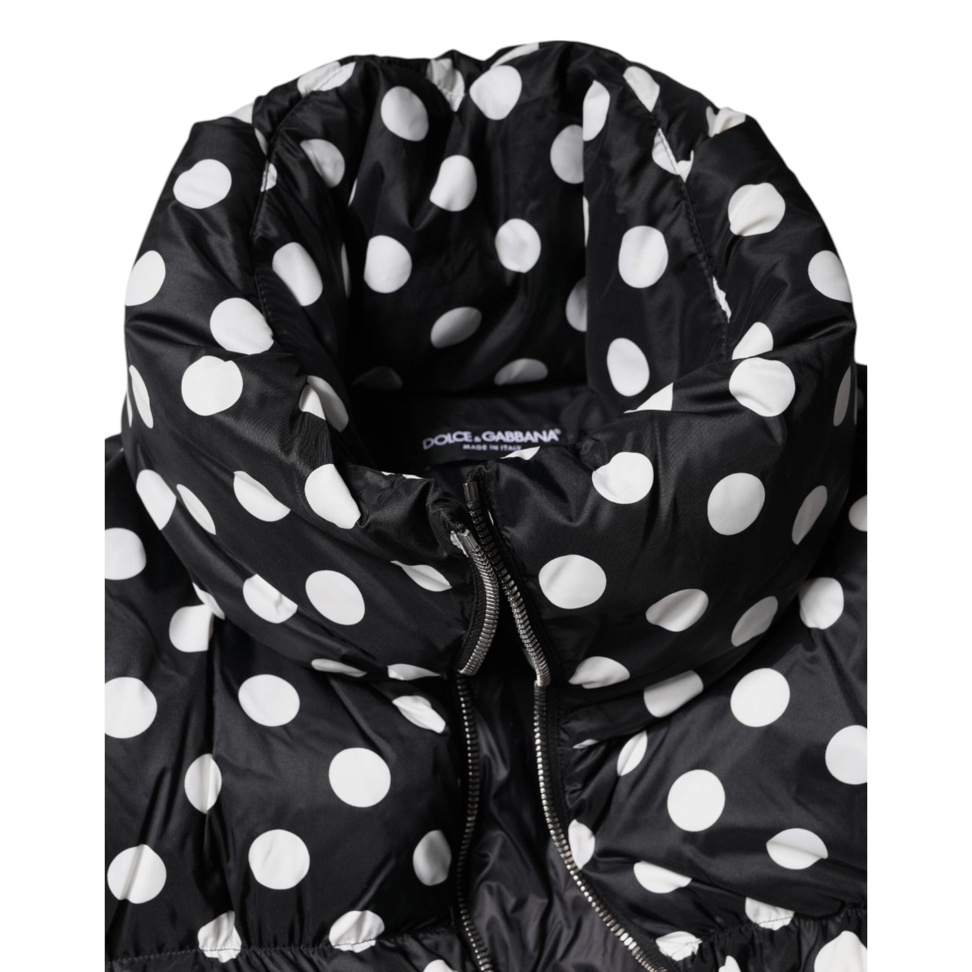 Dolce &amp; Gabbana Black White Polka Dot Full Zip Puffer Jacket