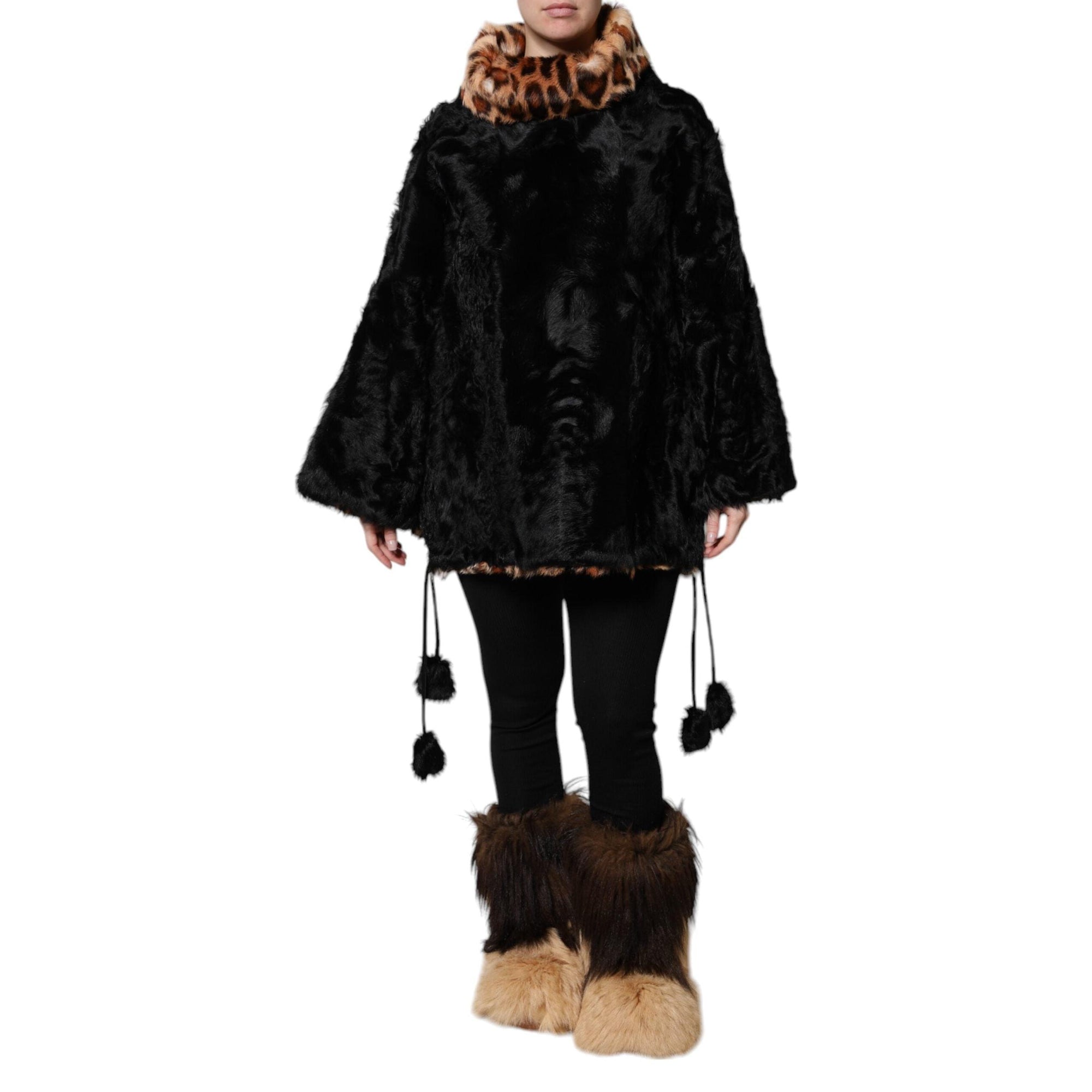 Dolce &amp; Gabbana Black Lamb Fur Short Women Coat Jacket