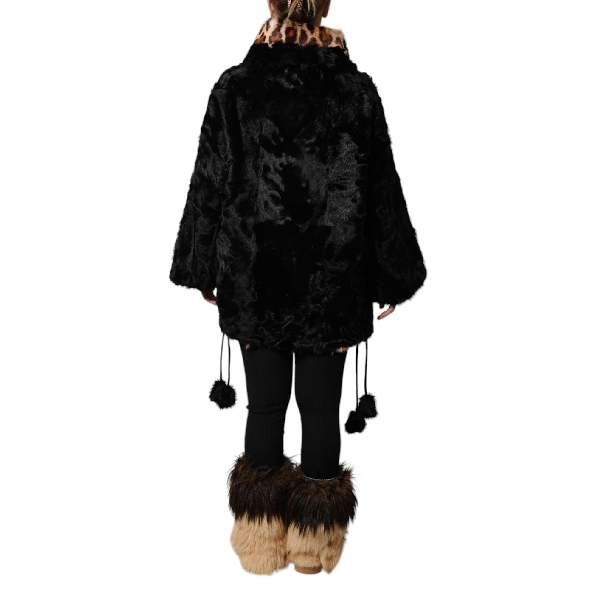 Dolce &amp; Gabbana Black Lamb Fur Short Women Coat Jacket
