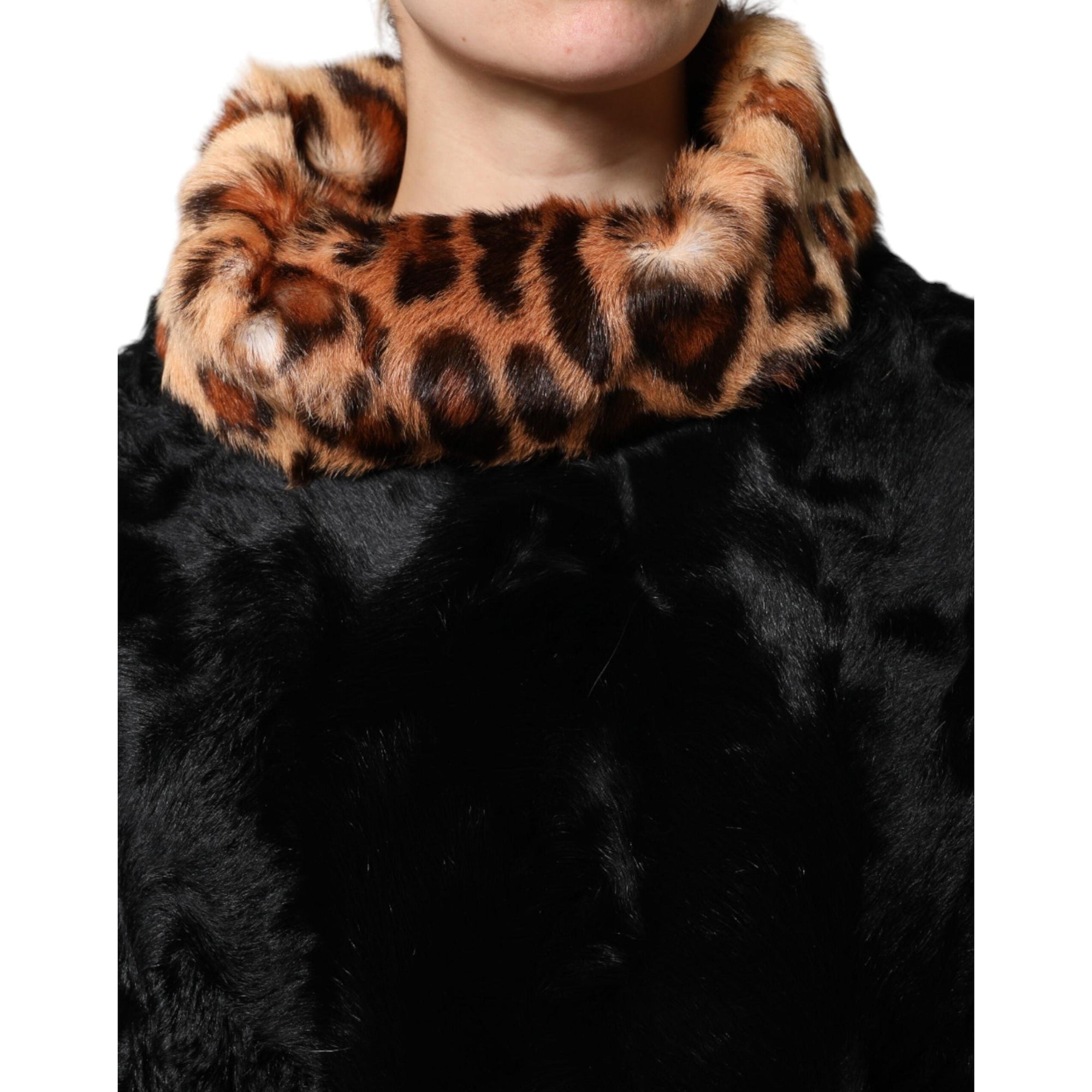 Dolce &amp; Gabbana Black Lamb Fur Short Women Coat Jacket
