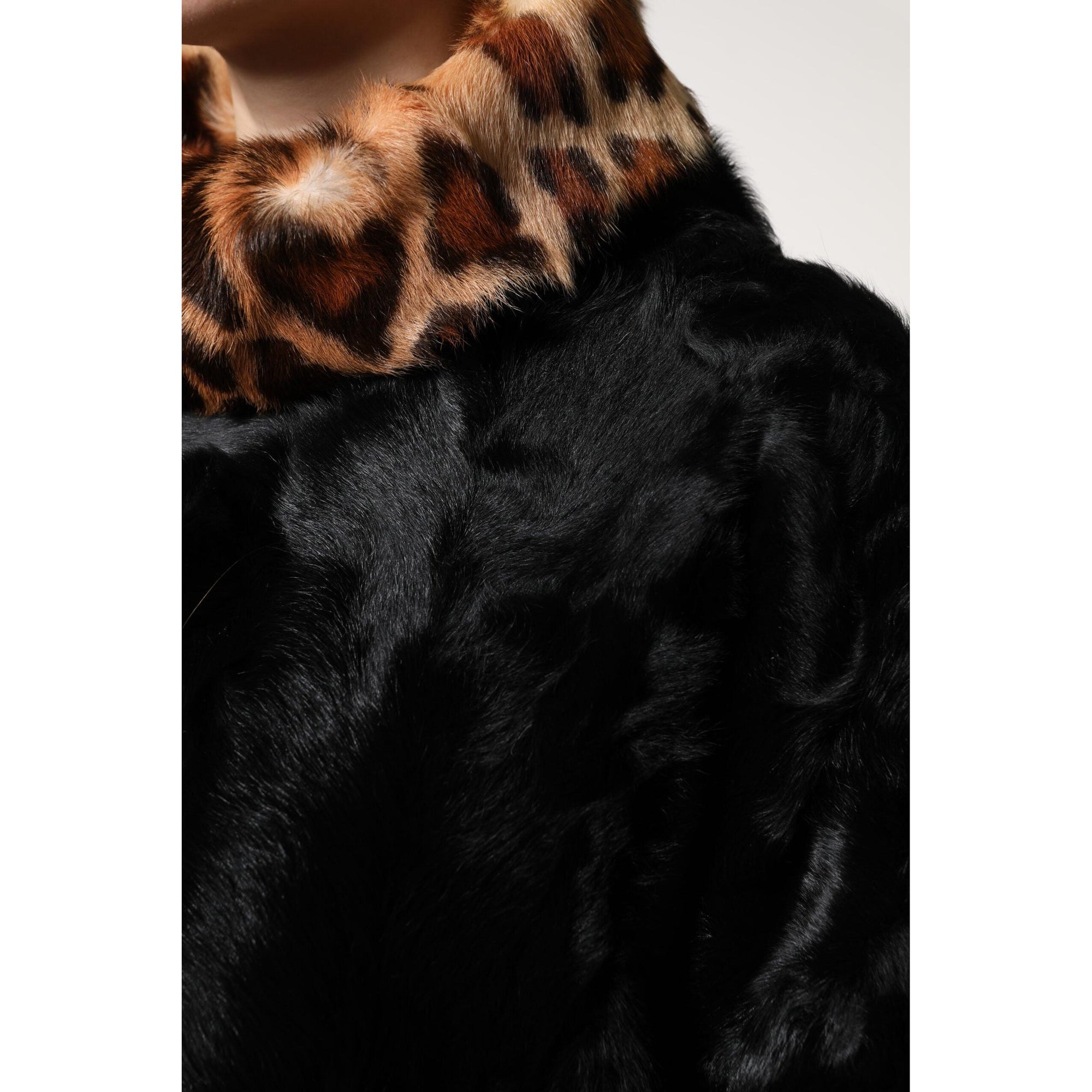 Dolce &amp; Gabbana Black Lamb Fur Short Women Coat Jacket