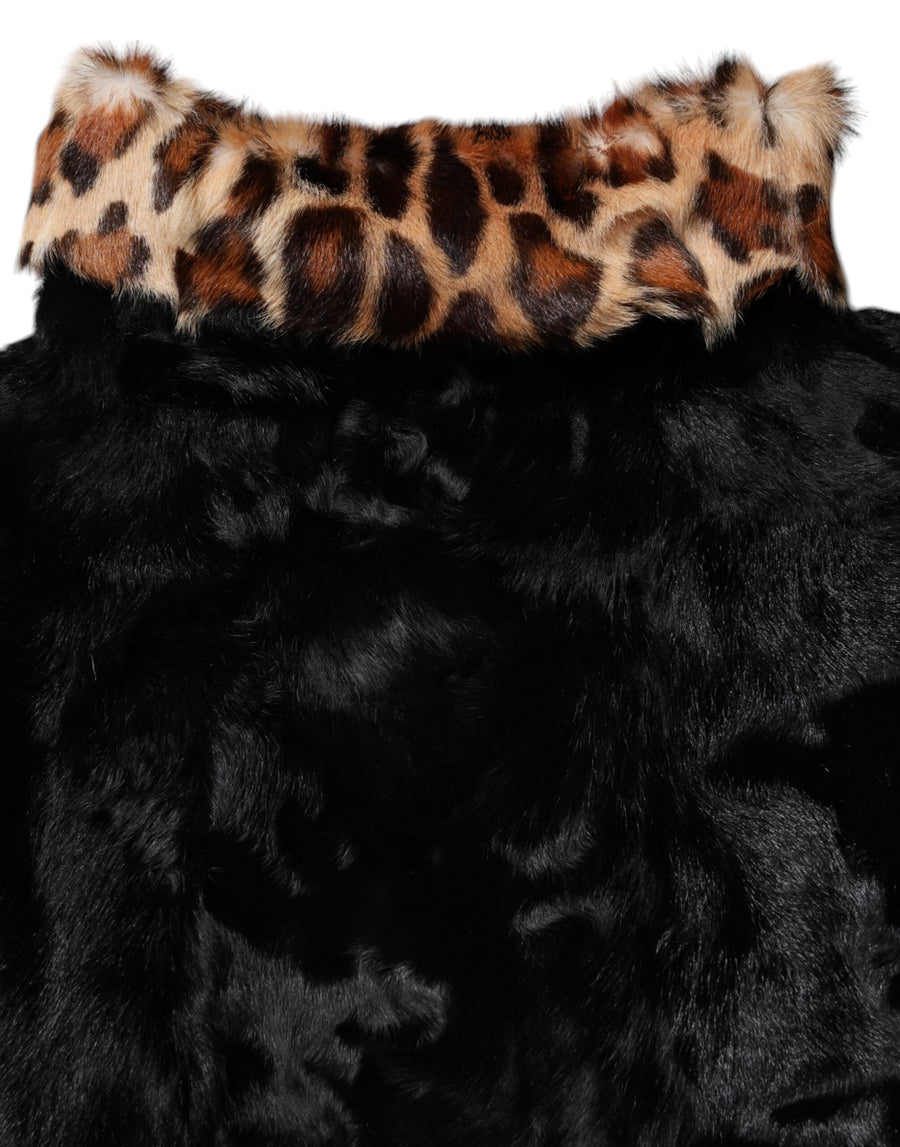 Dolce & Gabbana Black Lamb Fur Short Women Coat Jacket