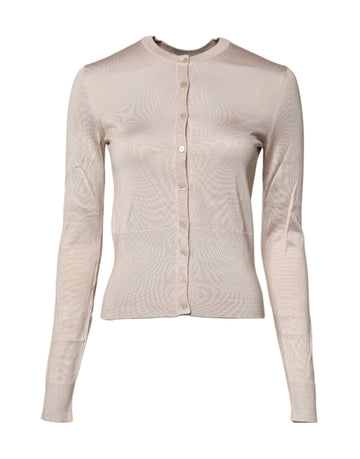 Dolce & Gabbana Beige Silk Button Down Cardigan Sweater