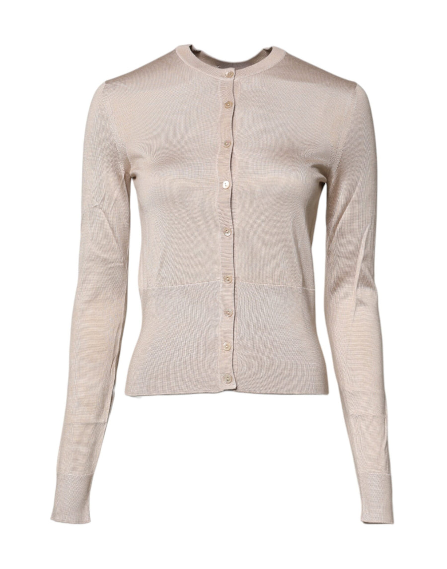 Dolce & Gabbana Beige Silk Button Down Cardigan Sweater