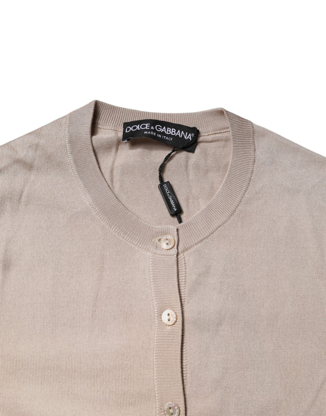 Dolce & Gabbana Beige Silk Button Down Cardigan Sweater