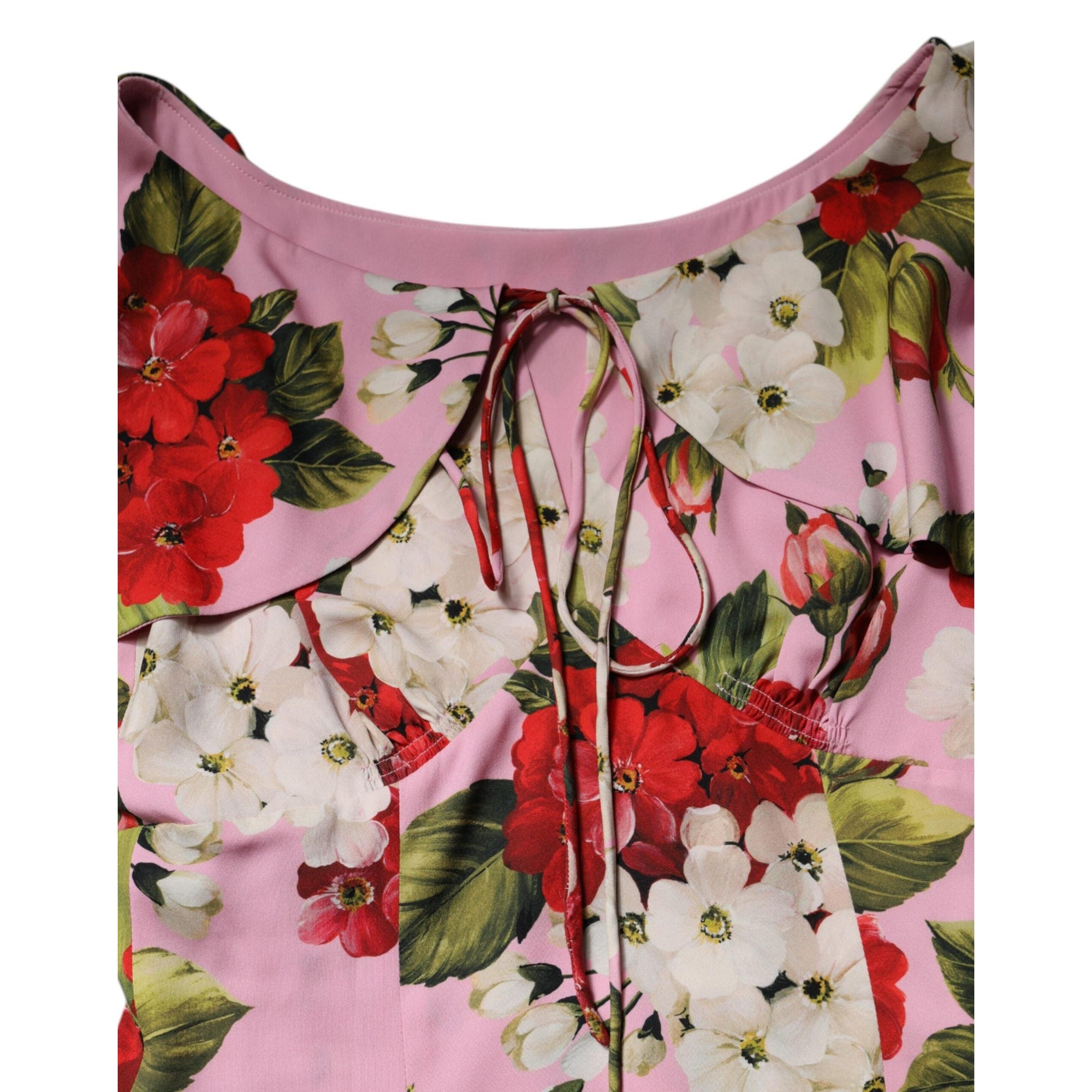 Dolce &amp; Gabbana Pink Floral Silk Short Sleeves Blouse Top