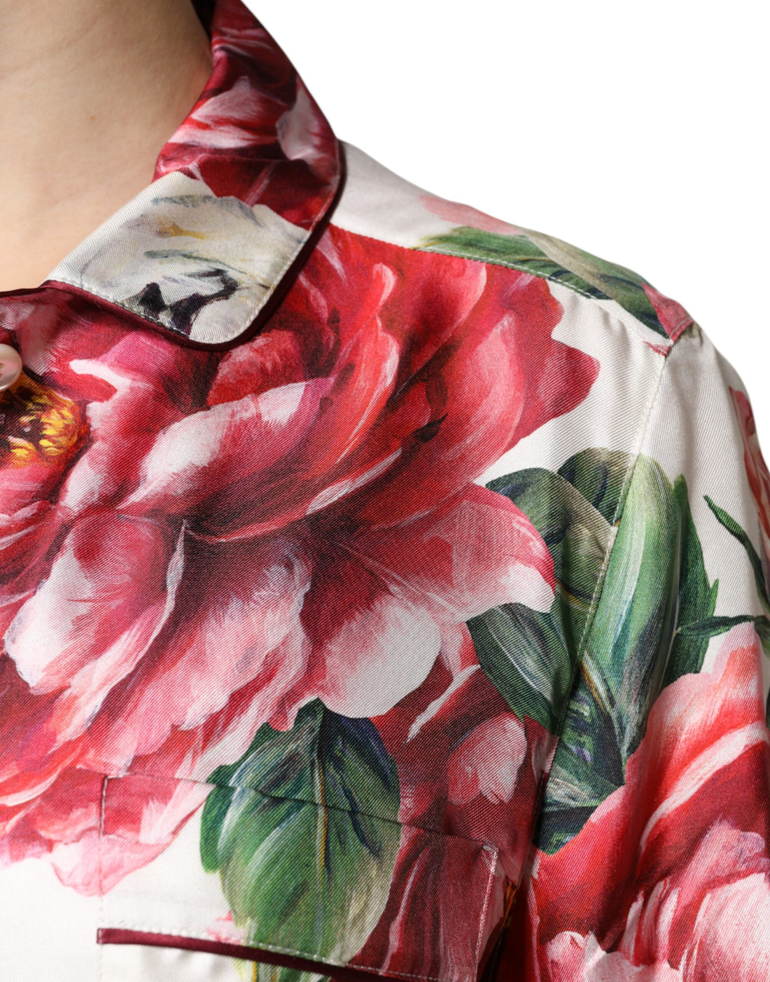 Dolce & Gabbana White Floral Silk Lounge Sleepwear Blouse Top